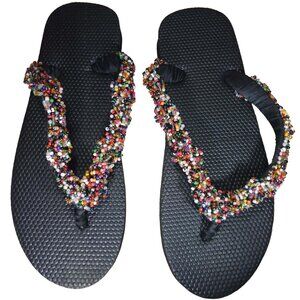 Beaded Flip Flops for Women Summer Style Sandals - (Brown, Multicolor)